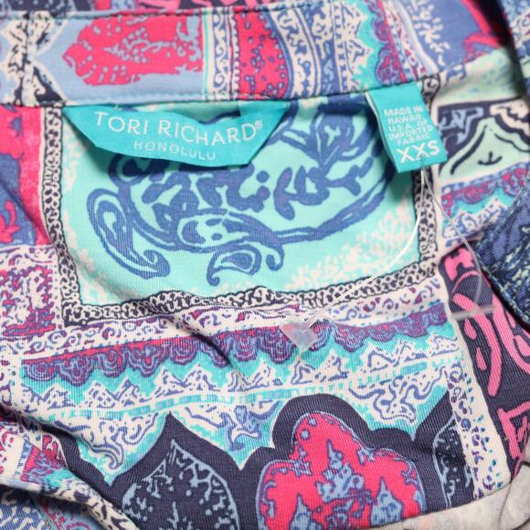 Tori Richard Patchwork Print Sleeveless Shift Mini Dress Blue Pink Size XXS - Picture 8 of 11